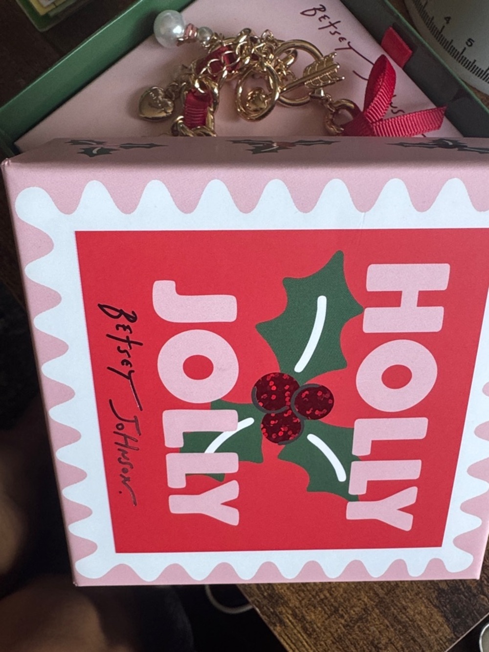 Betsey Johnson Red Ribbon Gold-Tone Christmas Charm Bracelet - Picture 4 of 7